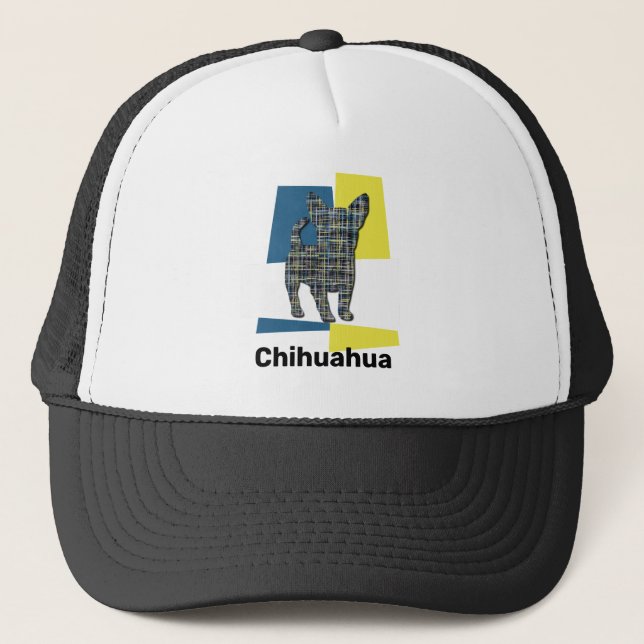 Casquette Chihuahua Cute Dog Silhouette Tricolore Grille (Devant)