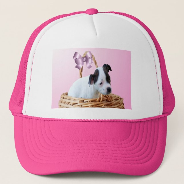 Casquette Chiot Du Staffordshire Dans Un Panier, (Devant)