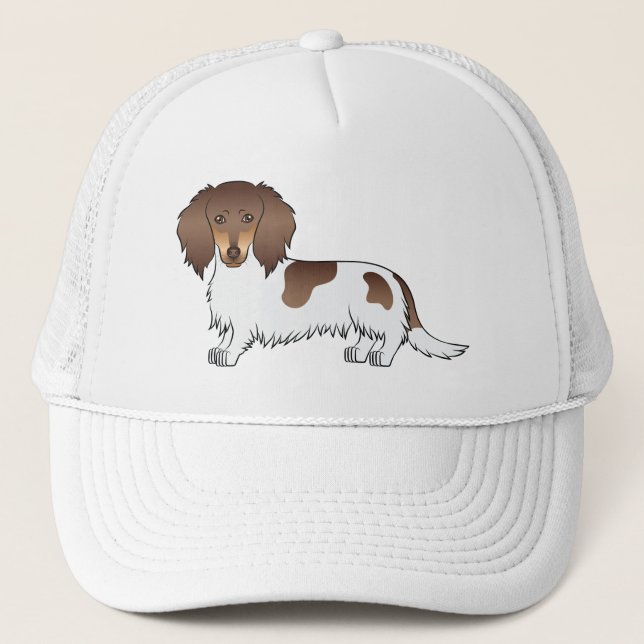 Casquette Chocolat Et Tan Piebald Long Cheveux Dachshund Chi (Devant)