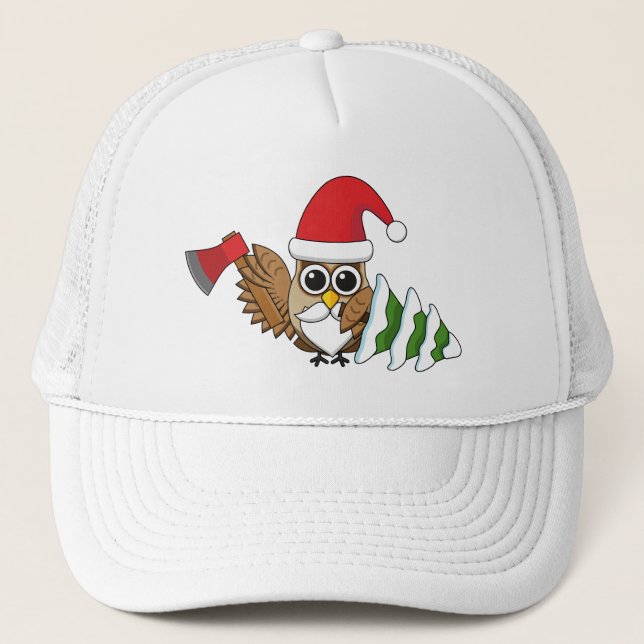 Casquette Chouette de Noël avec renard et pin (Devant)