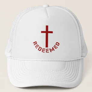 Casquette Christian Redeemed Cross and Red Text Design
