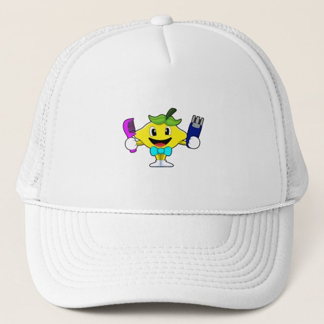 Casquette Citron comme coiffeur avec peigne et razor (Devant)