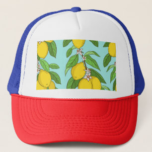 Casquette Citrons, Arrière - plan Bleu Vibrant sans couture.