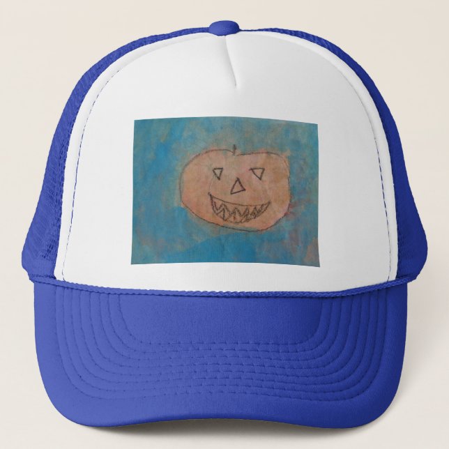 Casquette Citrouille souriant, Halloween Art aquarelle (Devant)