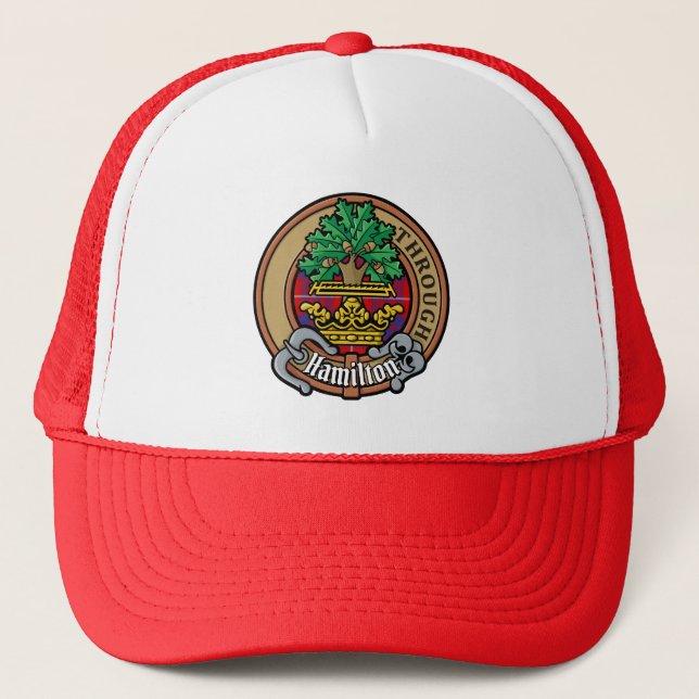Casquette Clan Hamilton Crest sur Red Tartan Trucker Hat (Devant)