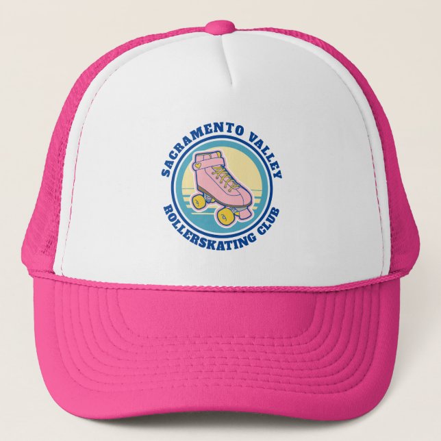 Casquette Club de Rollerskate de texte rose bleu rétro (Devant)
