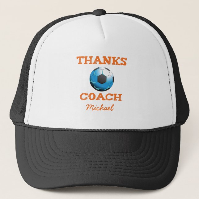 Casquette Coach de football Merci, Orange sur Turquoise, Sta (Devant)
