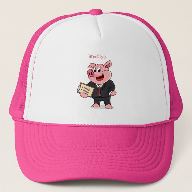 Casquette Cochon amusant en costume d'affaires dessin animé (Devant)