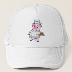 Casquette Cochon comme chef avec Plateau et Cake