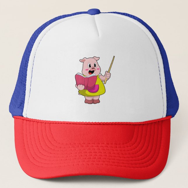 Casquette Cochon comme enseignant avec livre (Devant)