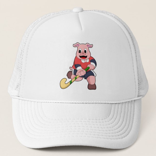 Casquette Cochon de hockey avec chauve-souris de hockey (Devant)