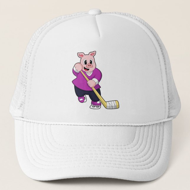 Casquette Cochon de hockey sur glace avec bâton de hockey su (Devant)