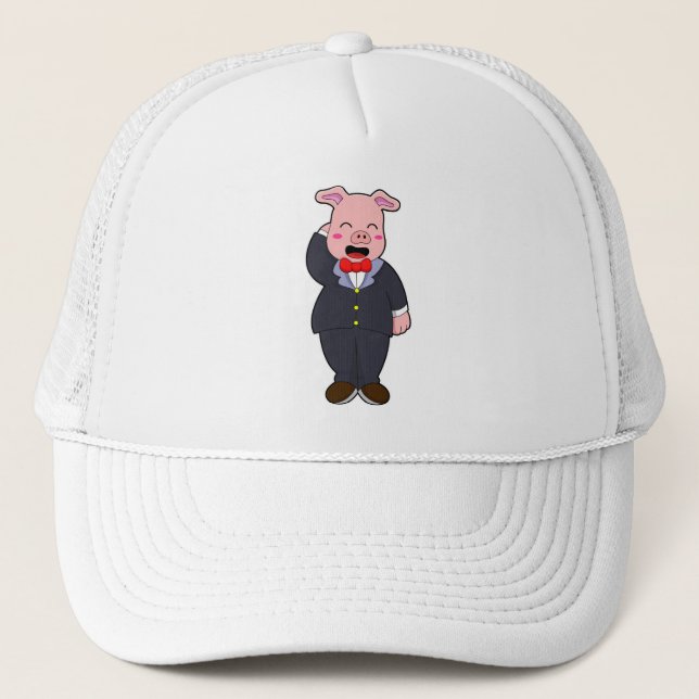 Casquette Cochon en forme de chambre avec costume et Cravate (Devant)