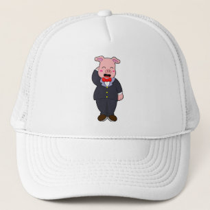 Casquette Cochon en marié avec costume et cravate