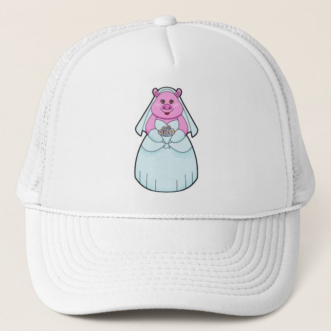 Casquette Cochon en mariée avec Voile (Devant)