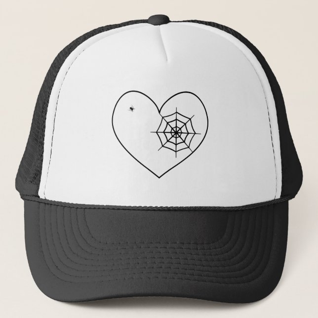 Casquette Coeur - Blanc Noir - Emo - Chapeau de camion (Devant)