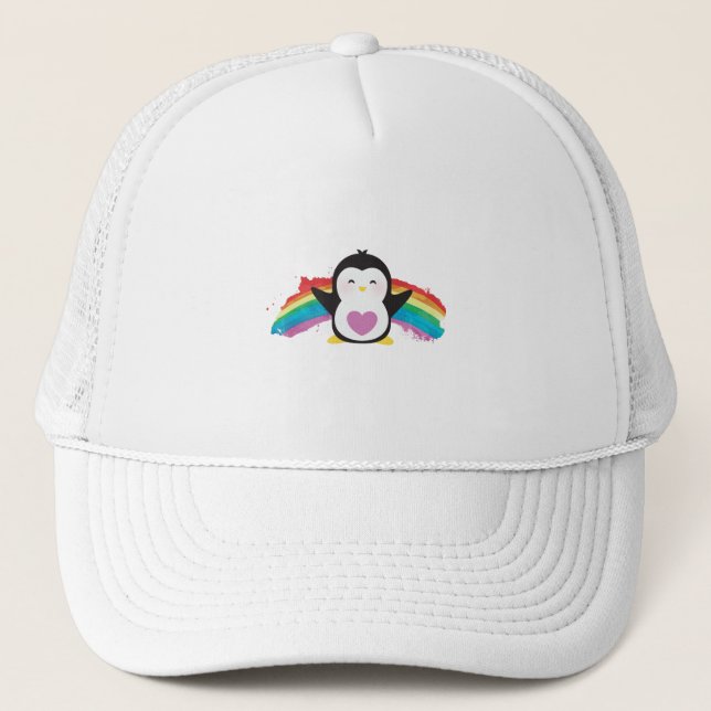 Casquette Coeur de pingouin Arc en ciel mignon Animaux pour  (Devant)