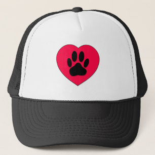 Casquette Coeur rouge avec Empreinte de patte de chien