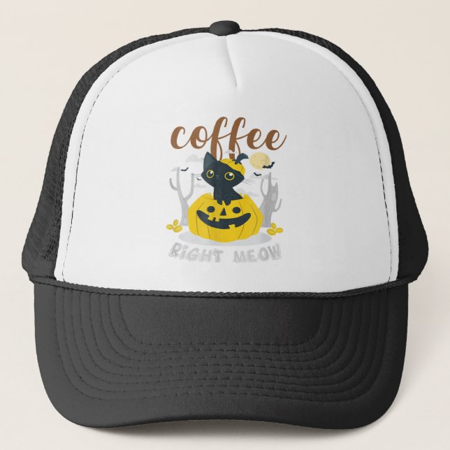 Casquette Coffee Right Meow Cat Caffeine Funny Halloween (Devant)