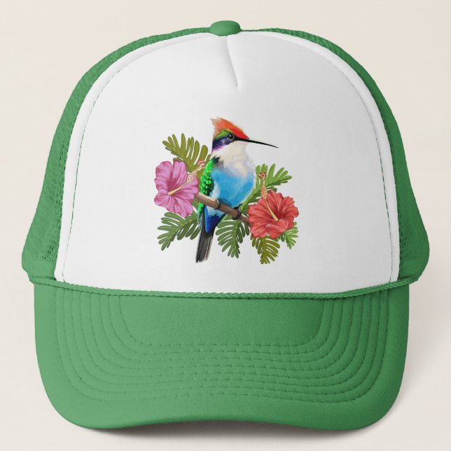 Casquette Colibri se reposant et Hibiscuses (Devant)