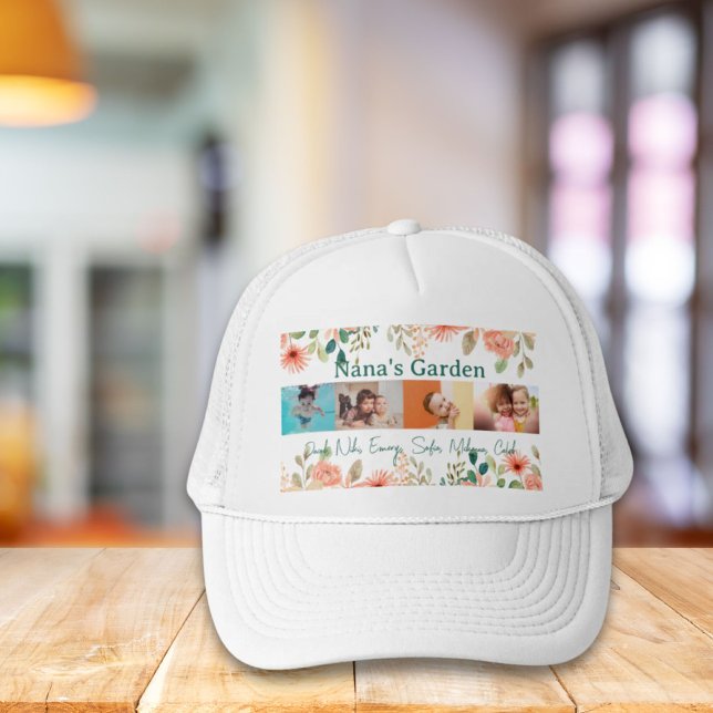 Casquette Collage photo personnalisé Jardin de Nana Grandma (Personalized Photo Collage Nana Grandma's Garden Trucker Hat)