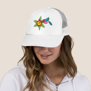 Casquette Colorful Hummingbird on Hibiscus Tropical Flower