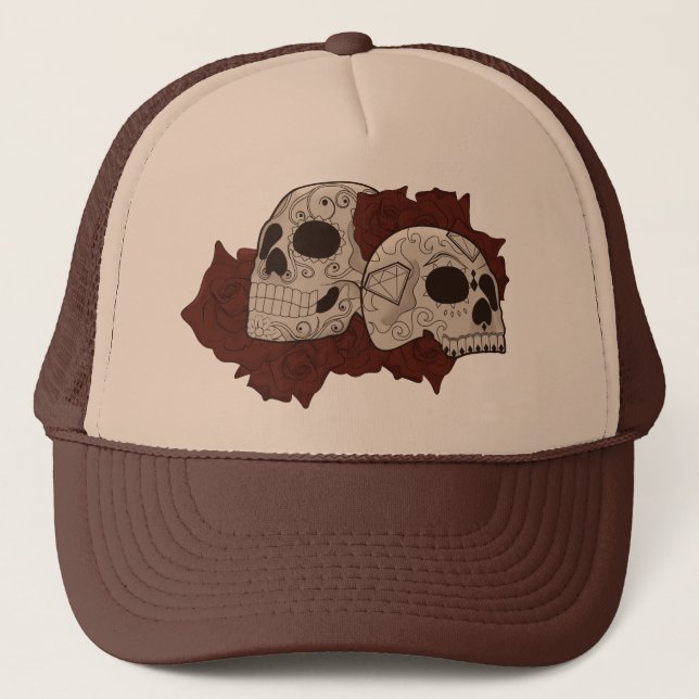 Casquette Conception de crâne de sucre avec des roses (Devant)