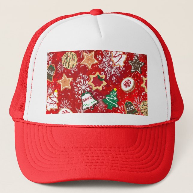 Casquette Cookies de Noël et flocons de neige en rouge (Devant)