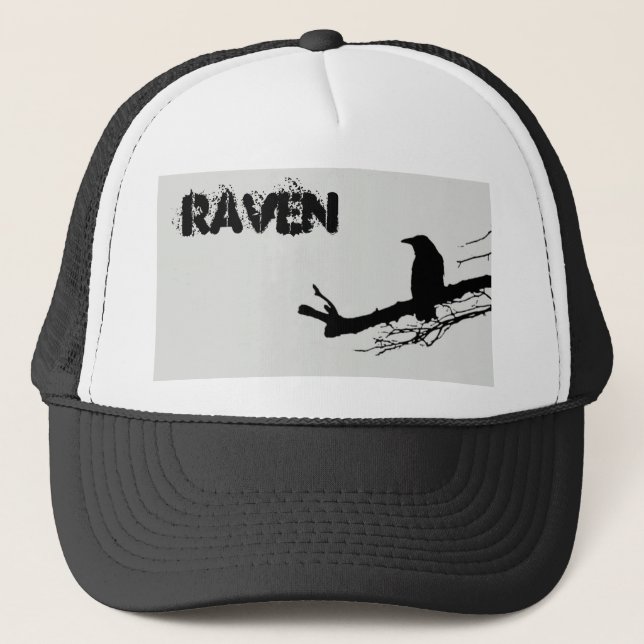 Casquette Corbeau sur l'arbre noir et blanc (Devant)