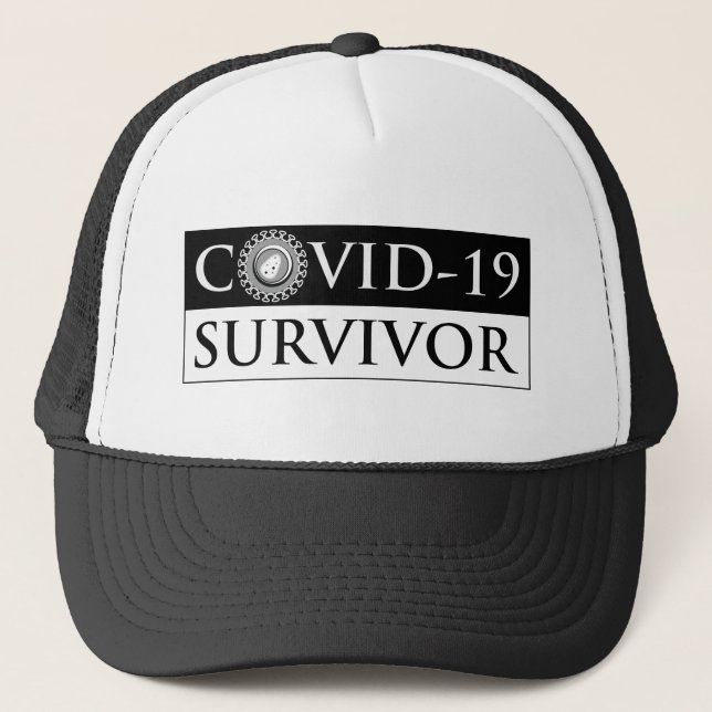 Casquette Coronavirus noir blanc pandémique Vive-19 Survivan (Devant)
