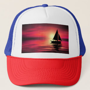 Casquette Coucher de soleil, Mer, Bateau à voile