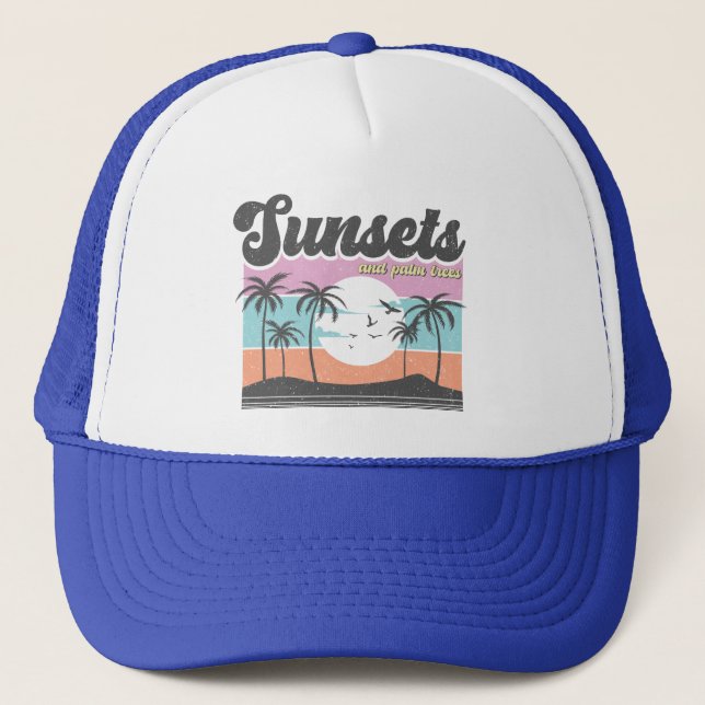 Casquette Coucher de soleil rétros et palmier (Devant)