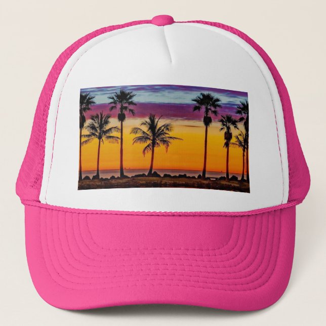 Casquette Coucher de soleil sur le chapeau de camion de plag (Devant)