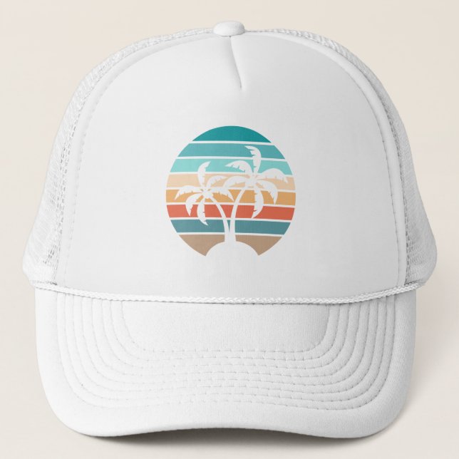 Casquette Coucher de soleil Vintage rétros et palmiers (Devant)