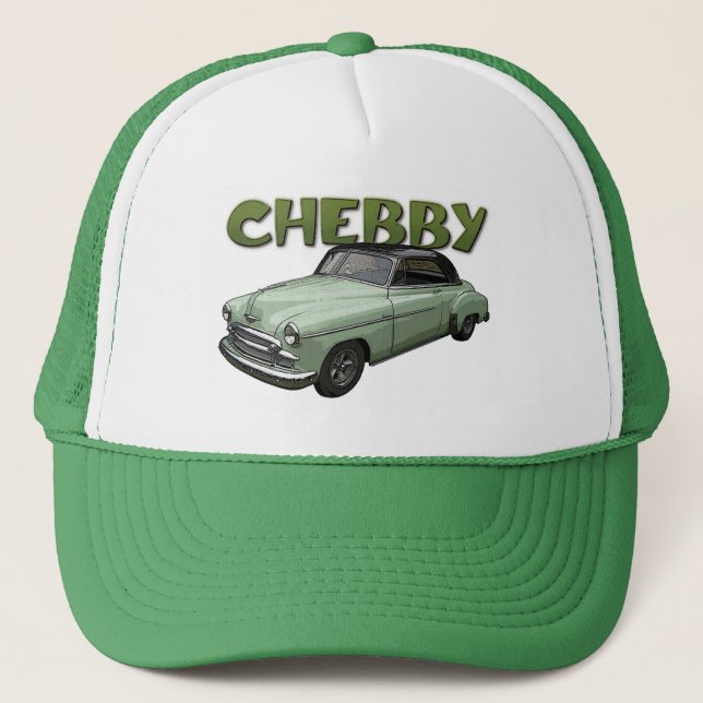 Casquette Coupé 1950 de Chevrolet de vert sur le chapeau (Devant)