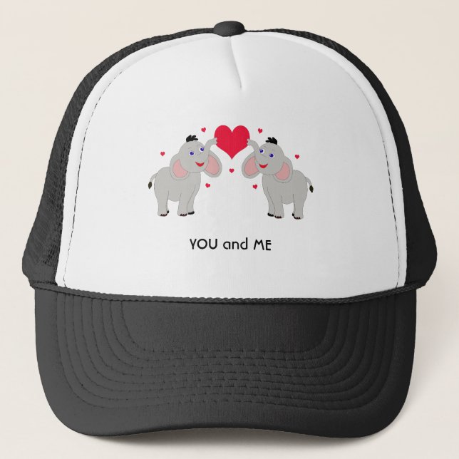 Casquette Couple d'éléphants mignon et amusant avec coeur -  (Devant)