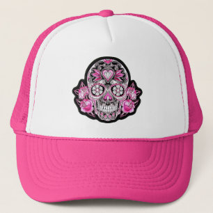 Casquette Crâne à sucre rose et Roses