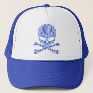 Casquette Crâne bleu imprimé et os croisés de fausse pierre