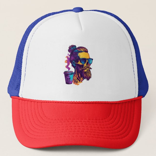 Casquette Crâne caféiné - Drôle Squelette Barista (Devant)