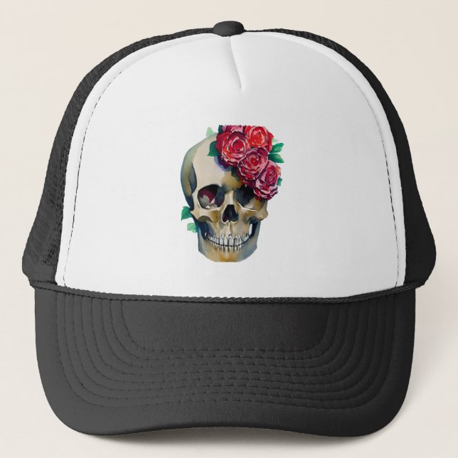 Casquette Crâne et Rose - les Roses sont morts (Devant)
