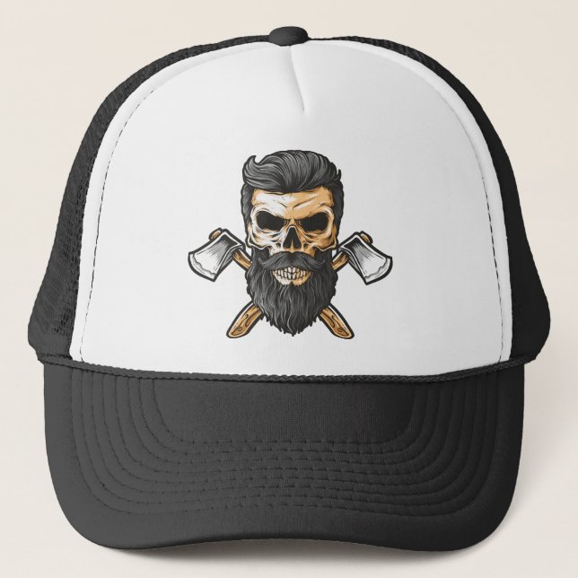 Casquette Crâne hérissé du bûcheron Axes croisés (Devant)