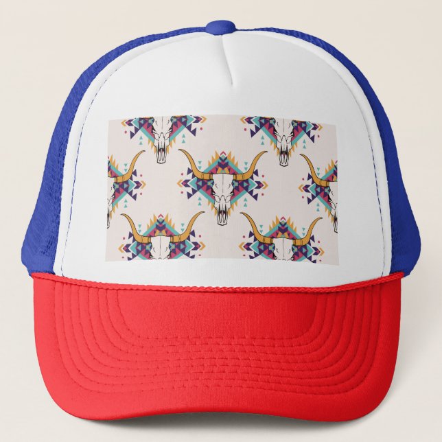Casquette Crâne taureau de la tribu : Boho Seamless (Devant)