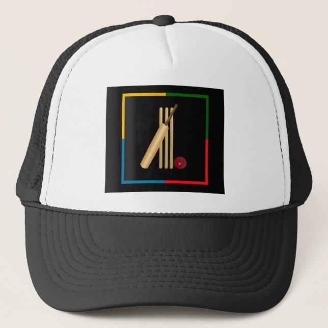 Casquette Cricket, wicket, bat and ball,  (Devant)