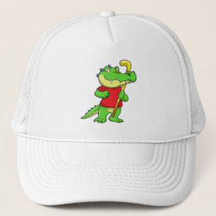Casquette Crocodile au hockey sur gazon avec bâton de hockey