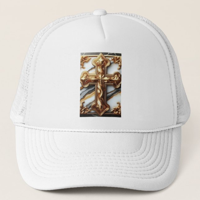 Casquette Croix éthérée sculptée dans le Marbre blanc (Devant)