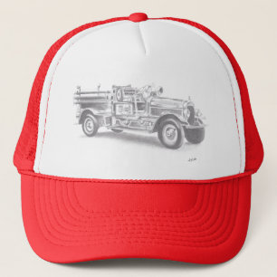 Casquette croquis de camion de pompiers vintage dessiné à la