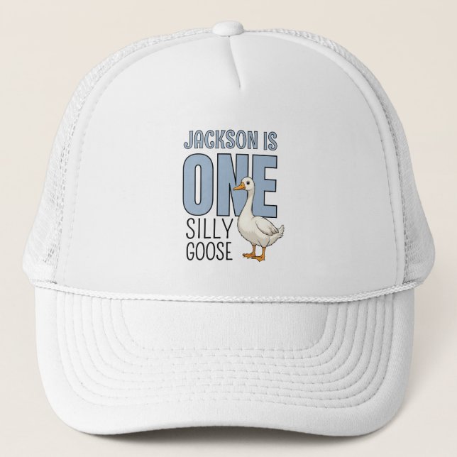Casquette Custom Modern Blue One Silly Goose First Birthday (Devant)