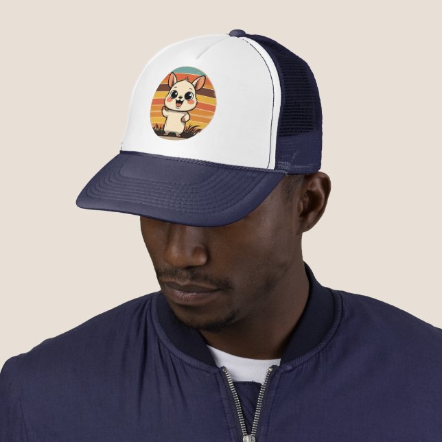Casquette Cute animal de dessin dans Retro Sunset Trucker Ch (En situation)