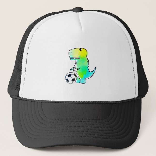 Casquette Cute Dinosaur Aime Le Football Aquarelle (Devant)