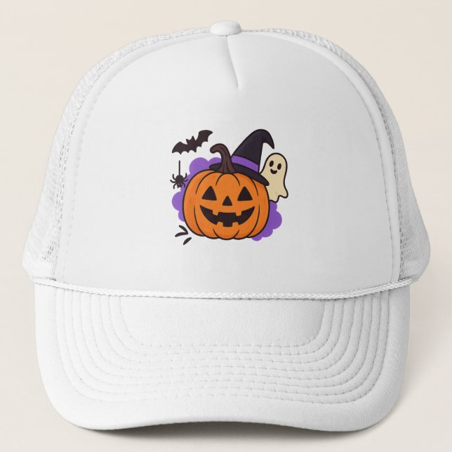Casquette Cute Halloween Pumpkin with Witch Hat – Ghost & Ba (Devant)